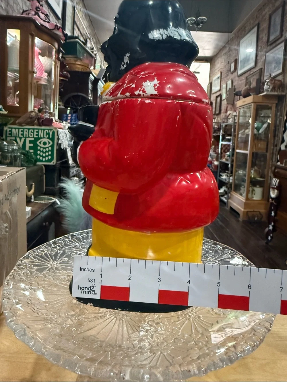 Vintage Black Ceramic Uncle Butler Cookie Jar - Red Jacket, Yellow Pants